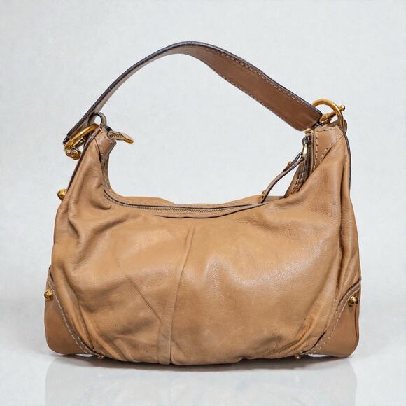 Vintage Gucci Tan Leather Hobo Shoulder Bag Gold Hardware Made in Italy - Picture 2 of 15